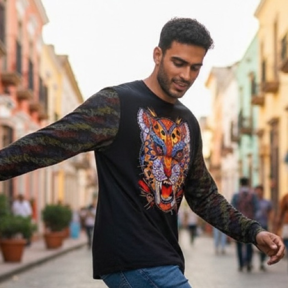 Ay Guey XL Graphic Long Sleeve Shirt Leopard Skull Print Streetwear